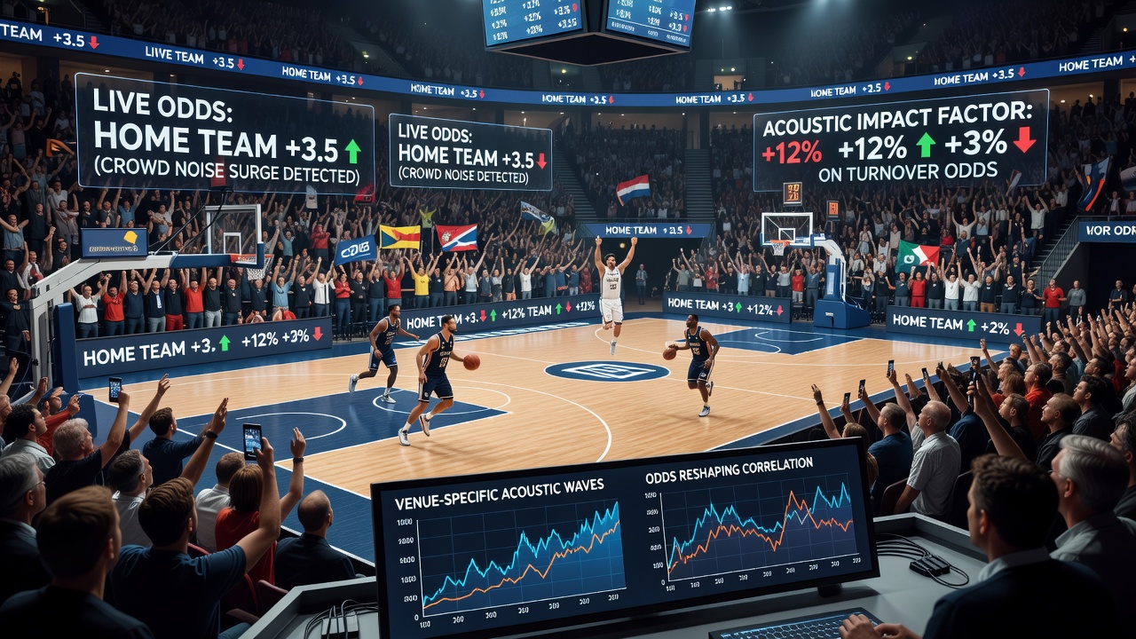 Detailaufnahme von Zuschauern in einer Basketballarena mit Fokus auf akustische Interaktionen während eines Playoff-Matches